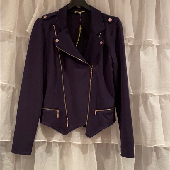 Navy Knit Motorcycle Jacket - Picture 1 of 2